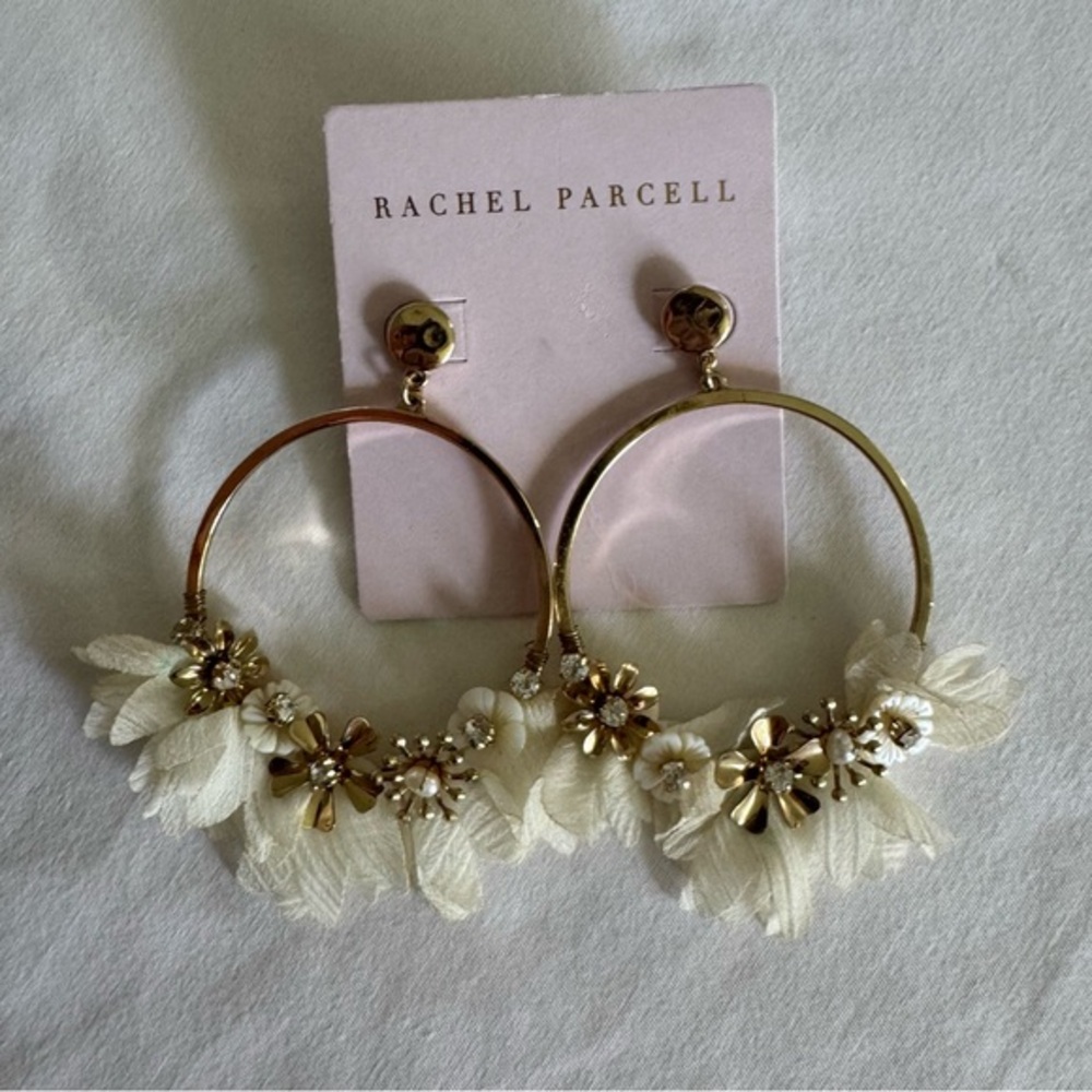 Rachel Parcell Gold Floral Hoop Earrings with Cream Petals